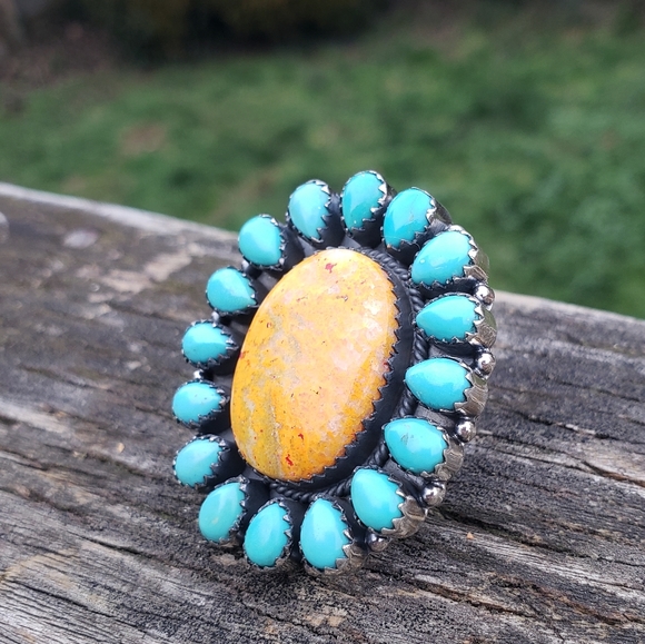 Handcrafted Sterling Silver Turquoise Bumblebee Jasper Huge Ring - Picture 5 of 7